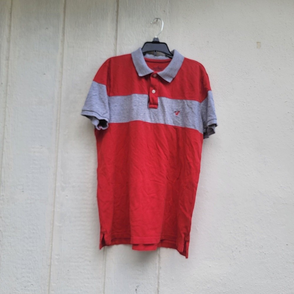 American Eagle Outfitters core flex polo red & gray color block shirt mens sz M